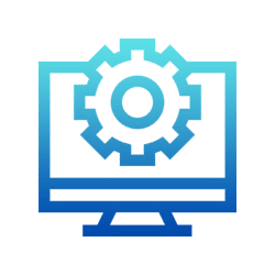 Icône informatique pour PME représentant un écran avec engrenage, services informatiques YETY à Sion en Valais